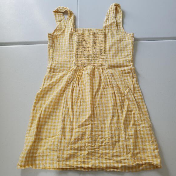 Old Navy Dress Womens Medium Yellow Gingham Linen Smocked Cottagecore Coquette - Picture 2 of 10